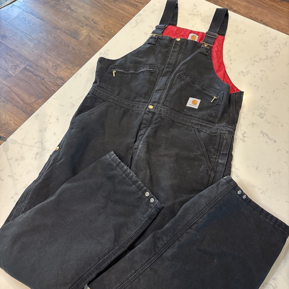 Carhartt R41 BLK Quilt Lined Duck Bib Overalls Black Mens 40x30 Workwear Canvas